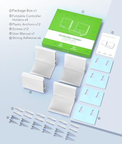 4 Pack Foldable Controller Wall Mount Holder for Xbox PS5 PS4 PS3 Switch Pro Strong Adhesive/Screw Upgraded Controller Stand Hanger with Anti-slip Pad Universal Gaming Remote, Headphone Accessories - color: White