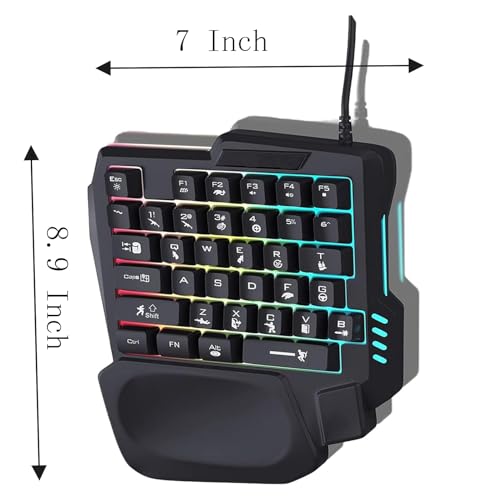 One-Handed Gaming Keyboard, 35 Keys, 3 Color Backlight, Wide Palm Rest, Gaming Keyboard for Computer for Mobile Games
