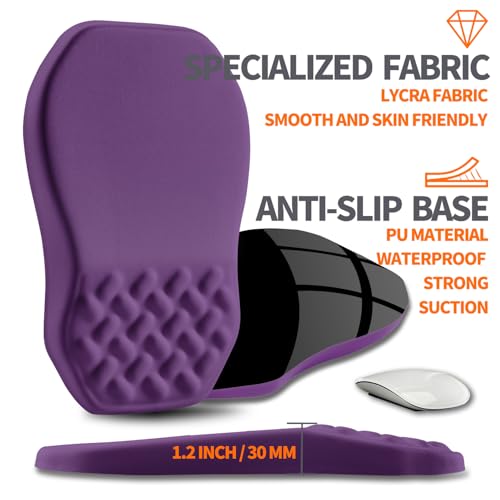 Ergonomic Slope Mouse Pad Wrist Support, Wrist Rest Mousepad for Carpal Tunnel Pain Relief with Massage Bulge and Slow Rebound Memory Foam (12x8 inch, Deep Purple) - color: Am030-deep Purple
