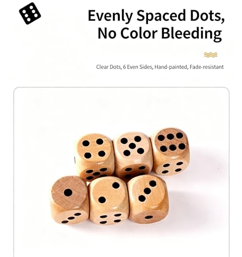 10Pcs Wooden D6 Dice Set, 20mm Round Corner, 6 Sided Gaming Dice for Adults Standard Game Dice