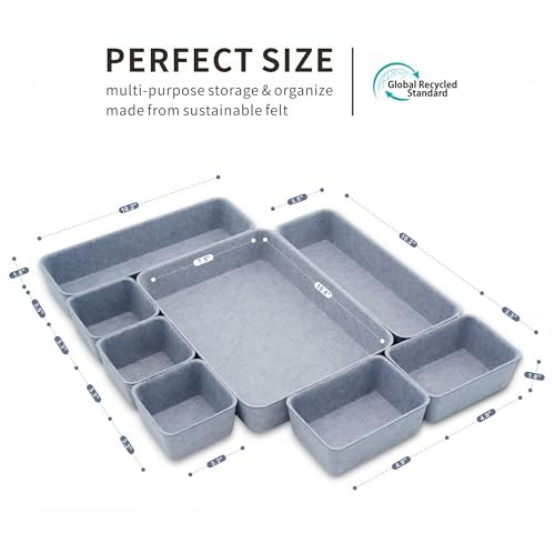 Welaxy Minimalist 8pc Felt Desk Drawer Organizer Glacier Gray Bins - color: Glacier Gray