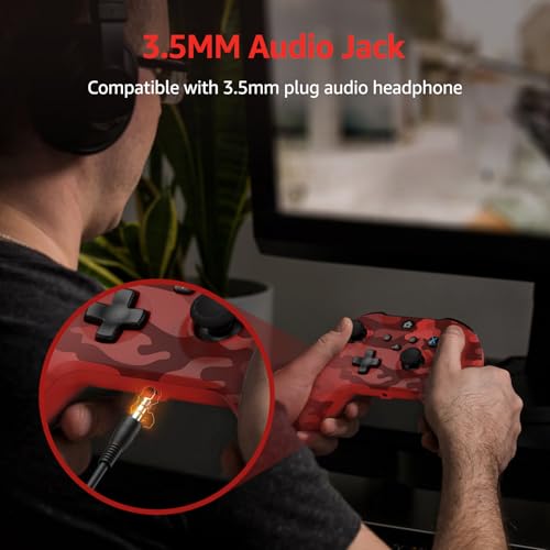 GMVOX Wireless Controller for X-BOX/PC,Camo Red | 2.4g Adapter,Support Turbo/3.5MM Audio Jack/Dual Vibration,Compatible with X-BOX Series S/X/PC/IOS/Android Platforms - color: red camo