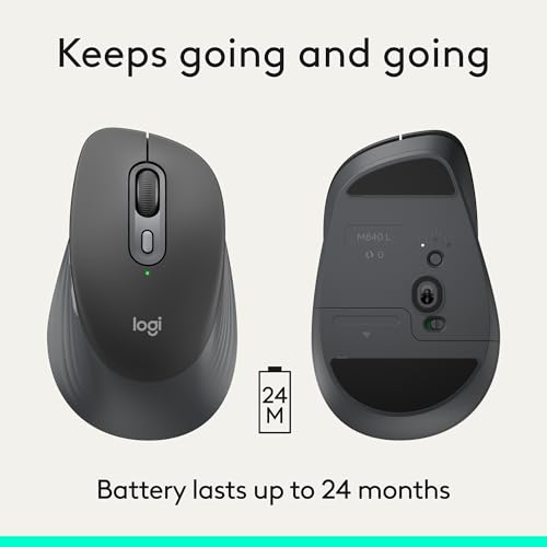 Logitech Signature Comfort M840 L Wireless Mouse Bluetooth - Graphite | Bluetooth, SmartWheel, customizable buttons, multi-device compatibility for Windows, macOS, iPadOS - color: Graphite, style: No Palm Cushion