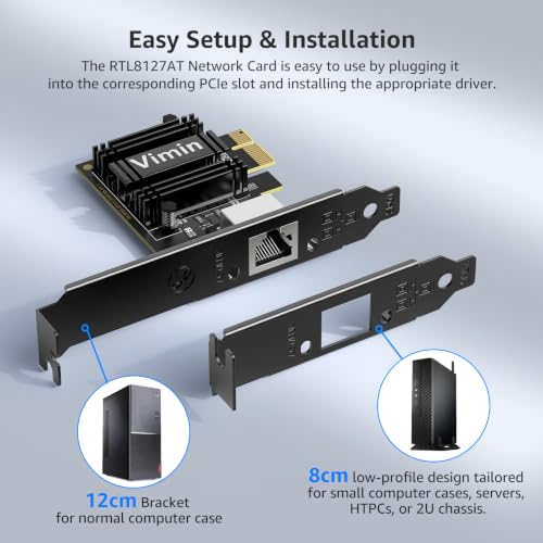 VIMIN 10G PCIe 4.0 x1 Network Card with Realtek RTL8127AT | support for 10G/5G/2.5G/1G/100M speeds,x1, x4, x8, and x16 PCIe slots for maximum installation flexibility