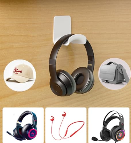 Headphone Stand,Sticky Headset Hanger Adhesive Headphone Holder Hook Mount,4 Pcs Headset Stand Holder Clip Under Desk,White