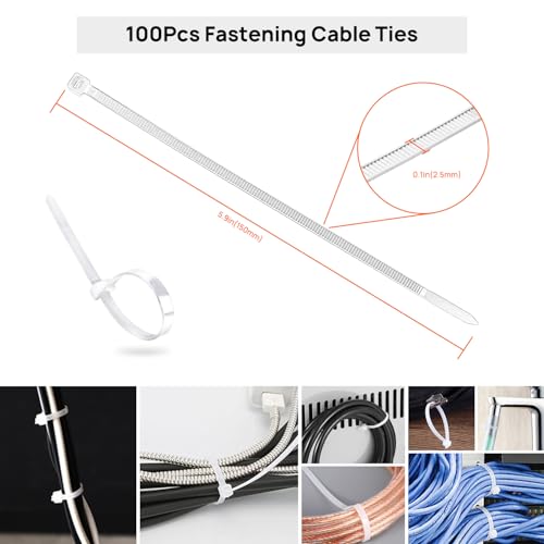 193 PCS Cable Management Kit - 4 Cable Sleeve, 57 Self Adhesive Cable Clips, 12 Hanging Strips, 12 Cable Organizer Straps and 100 Fastening Cable Ties for TV Computer Under Desk (White) - color: White