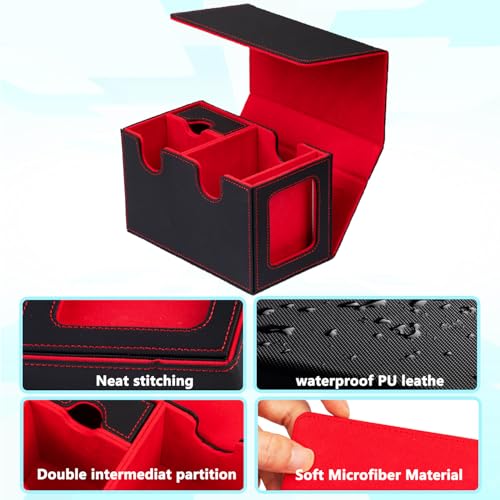 MTG Deck Box for Commander with Dice Tray,Designed for MTG Commander | Card Deck Box Fits 200+ Double Sleeved Cards,Card Storage Box with 3 Dividers 2 card holder - color: Red