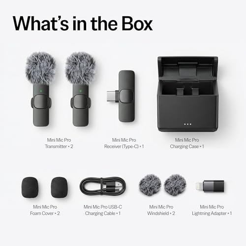 Mini Mic Pro (Latest Model – #1 Microphone for iPhone & Android, Wireless Mini Microphone, Clear Voice, Noise Cancelling, Lavalier Mic for TikTok, YouTube & Interviews (with Charging Case) - style: With Charging Case (All Phones)