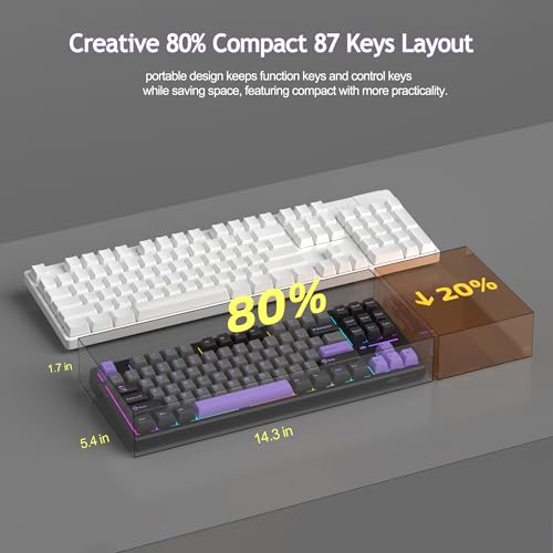 MageGee LIGHT87 Wireless Creamy Keyboard, Gasket Structure Hot Swappable Mechanical Keyboards, 2.4G/USB-C/BT5.0 RGB Backlit Gaming Keyboard for Win/Mac/PC, 4000mAh Battery, PBT Keycaps, Purple - color: Black Purple/Blue Whale Switch