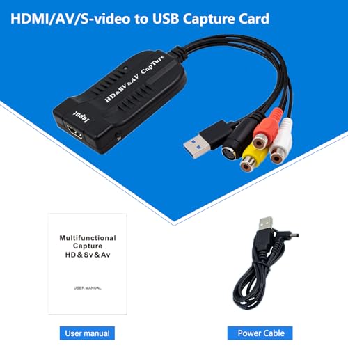 Wiistar USB Video Capture Card HDMI/AV/RCA/S-Video to USB2.0 Video Capture | up to 1080P30fsp Hi8, VCR, VHS to Digital Converter for Camcorder DVD PS4 Live Streaming Compatible with Mac Windows