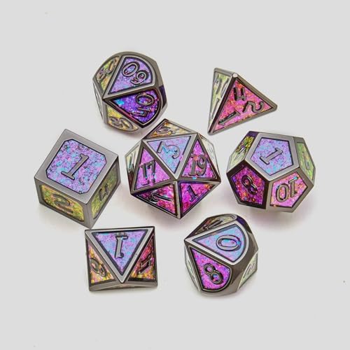 Metal dice Set D&D, 7piece Polyhedron DND D20 D12 D10 D8 D6 D4 dice Set, Suitable for Dungeons and Dragons RPG Game DND dice Set (Purple+Black) - color: Sxf-purple+black