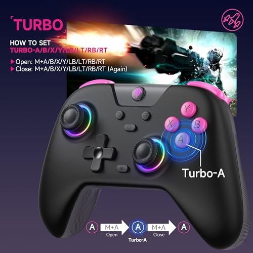 EasySMX Wireless Controller for PC/iPhone/Android/Switch & Steam Deck- Bluetooth Game Controller Gamepad with Hall Effect, RGB Lights, Anti-Drift Controller w 2.4G USB/Bluetooth/Wired 3 Connections - color: gun