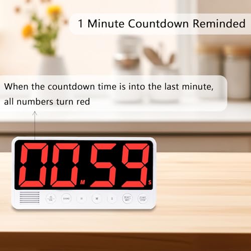 Digital Kitchen Timer with 7.1” Extra Large Display, Rechargeable Magnetic LED Countdown/Up Memory Timer with 6 Alarms & 4 Volume Levels for Cooking, Classroom, Office, Home Gym (Black) - color: Black