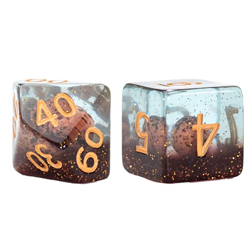 Gate Keeper Games and Dice: Inclusion Dice: Dinosaur Eggs - 7pc RPG Set, Multi-Colored Dino Eggs & Brown Glitter in Clear Resin, Role Playing Games - style: Dinosaur Egg