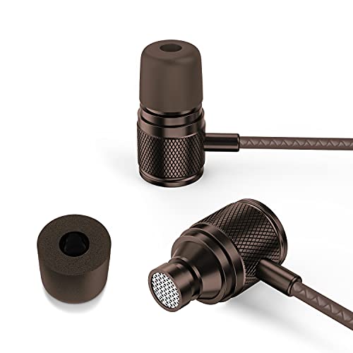 LUDOS Ultra Wired Earbuds in-Ear Headphones, 5 Years Warranty, Earphones with Microphone, Noise Isolating Ear Buds, Memory Foam for iPhone, Samsung, School Students, Kids, Women, Small Ears - Brown - color: Brown, style: 3.5 mm