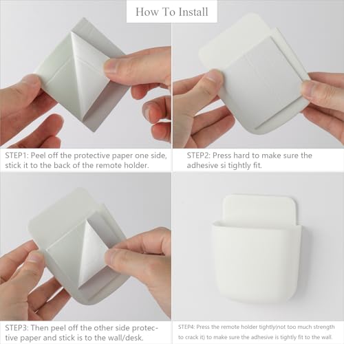 noonebutyou 3 Pcs Remote Control Holder Wall Mount Self Adhesive Remote Case Hole-Free Storage Organizer Wall Pencil Holder Phone Charging for Home Office School(White) - color: White