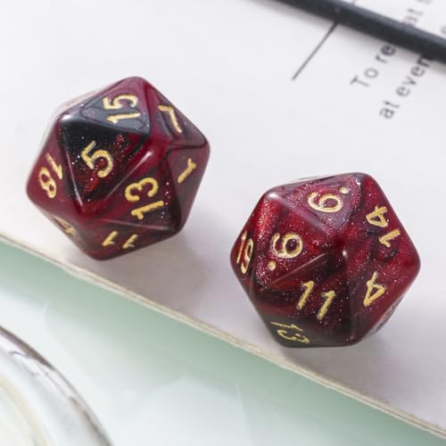 10 Pieces Polyhedral Dice Set D20 Dice 20mm Acrylic 20 Sided Game Dice for Dungeons and Dragons RPG MTG DND Dice Table Games (Starry Red Black) - color: Starry Red Black