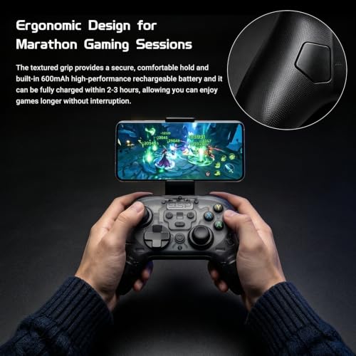 Joso Game Controller with Phone Mount, Play on iPhone/iPad/Android/PS4/PC/Switch with Hall Effect Joysticks/Hall Triggers, Supports Wired Controller with 1000Hz Polling Rate/Cloud Gaming/Streaming - color: Black