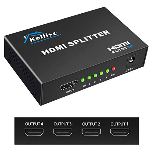 4K HDMI Splitter 1 in 4 Out (Mirror Only) – HDMI 1.4 4K@30Hz, Powered HDMI Distributor, Duplicate Screens for Multiple Monitors, Xbox, PS5/PS4, TV