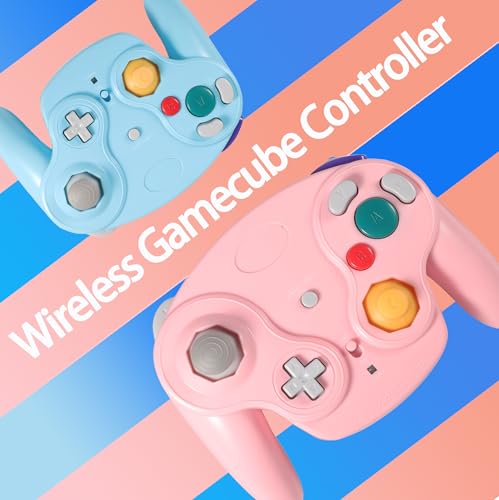 PGYFDAL Wireless Game Cube Controller, 2 Pieces 2.4G Wireless Classic Gamepad with Receiver Adapter for Wii Game Cube NGC GC (Pink and Blue) - color: Pink&Blue