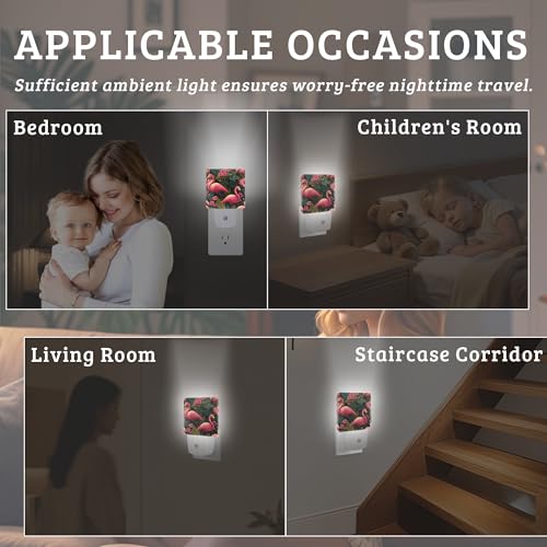 Flamingo Palm Leaf Night Light, Plug-into Wall Nightlight with Dusk to Dawn Sensor, Energy Efficient Lamp for Bedroom/Bathroom/Kitchen/Hallway/Stairs - color: Flamingo Palm Leaf