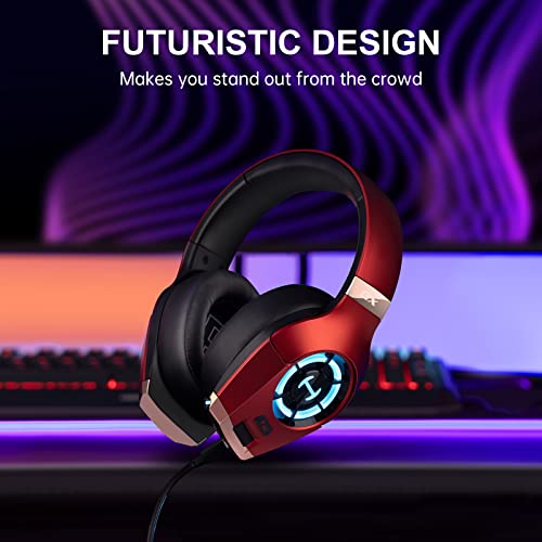 Edifier Hecate GX Hi-Res Gaming Headset for PS4/ PS5/ PC/Switch/Xbox Gamepad - USB/Type-C/3.5mm Wired Gaming Headphones with Microphone RGB Lighting - ENC Noise Cancelling - 50mm Driver (Red)