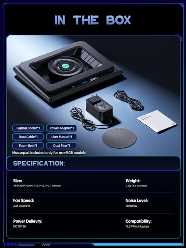 llano V12 Laptop Cooling Pad, Gaming Laptop Cooler Stand | 5.5in Turbofan, Airtight Pressure Chamber, Adjustable Speed, Touch Control, 3-Port Hub, for Laptop 15.6-19in, Black (No RGB) - color: Black NO RGB