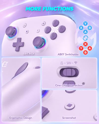 Switch Controller, Wireless Bluetooth Controller for Nintendo Switch 2/Switch/Lite/OLED, game controllers Compatible with iPhone/Mac/iPad/iOS/Android/Phone/PC/Steam and TV with Rotary Motors, RGB Hall Effect Joysticks/Macro Back Buttons/Turbo Modes/6-Axis