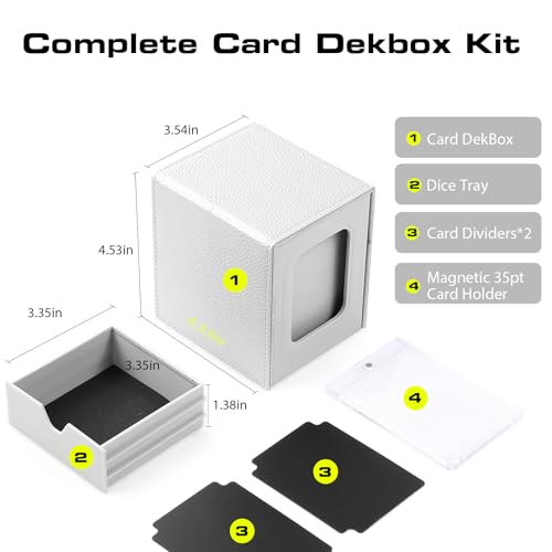 Patented MTG Commander DekBox, 100+ Double Sleeved Card Storage Box with Dice Tray, 35pt Card Holder & 2 Dividers - Magnetic Deck Case for TCG/CCG/Magic/Sports Cards, Grey - color: GREY