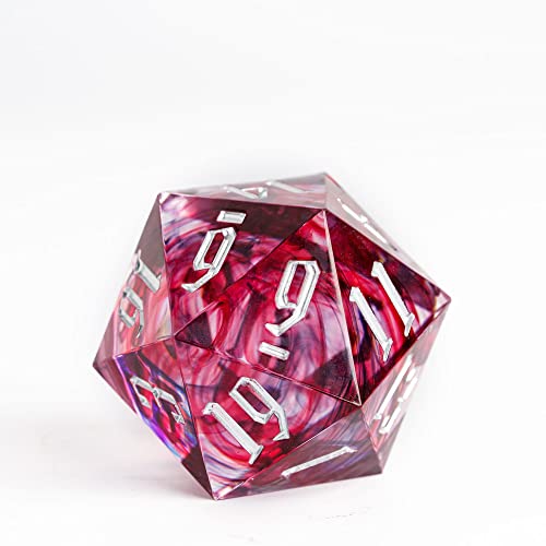 Cusdie Single D20 DND Dice with Sharp Edges and Glitter Foil Inclusions, 20 Sided D&D Dice, 33mm Handcrafted Polyhedral Dice, for Role Playing Game (Red/Black) - color: Red Black