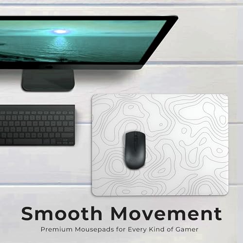 Hard Gaming Glass Mouse Pad with White Topographic Design, Large 410mm*310mm Mouse Mat, Unique Professional Glass Surface for Enhanced Precision and Speed - color: White(Topographic)