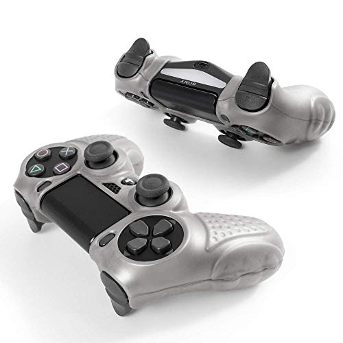 CHINFAI PS4 Controller DualShock4 Skin Grip Anti-Slip Silicone Cover Protector Case for Sony PS4/PS4 Slim/PS4 Pro Controller with 8 Thumb Grips (Silver) - color: Silver