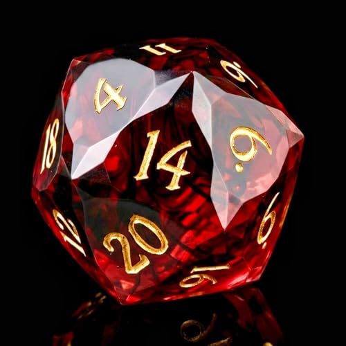Multifaceted DND Single D20 Dice Resin Sharp Edge 20 Sided D&D Dice, 22Mm Handmade Polyhedral for Dungeons and Dragons, RPG, Roleplaying MTG Table Games - color: D20-red Dark