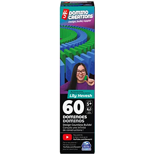 Spin Master Games H5 Domino Creations, 60-Piece Neon Blue/Green Set by Domino Artist Youtuber Lily Hevesh Classic Family Game, for Adults and Kids Ages 5 and up - color: Refill 60pc Blue & Green