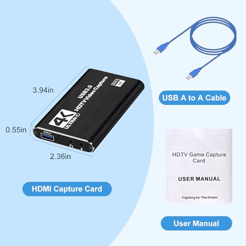 4K Capture Card Game Capture Card 1080P 60FPS for Streaming Capturadora De Video for Game Recording Live Streaming Broadcasting Supports Microphone Input and 3.5MM Headphone Output