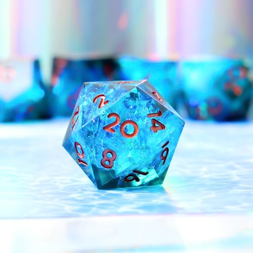Single D20 Dice-22MM 20 sideds DND Resin Sharp Edged Resin Dice for Dungeons and Dragons, RPG, Polyhedral D&D Dice, Roleplaying Games MTG Table Games(Blue Black) - color: D20-blue Dark