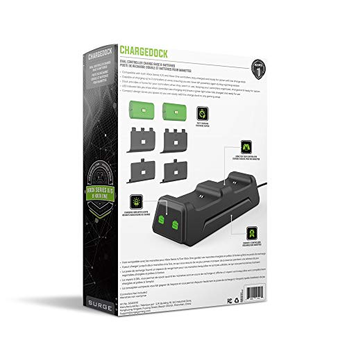 Xbox Controller Charger For Xbox Series X|S and Xbox One Controllers - Surge ChargeDock, Dual Controller Charge Station, Contact Charging, Fast Charging, LED Indicator Light