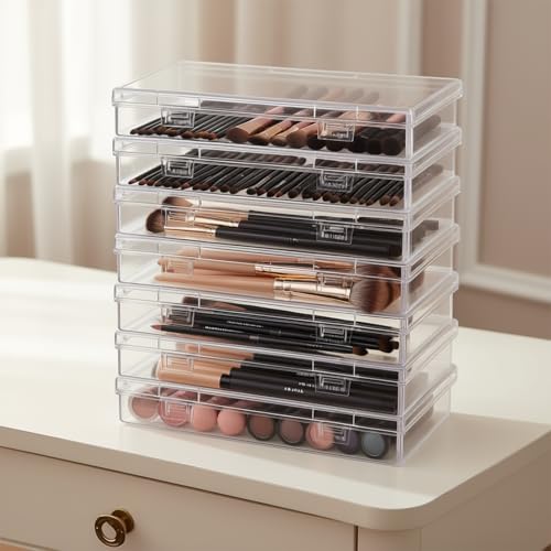 6 Pieces Rectangular Empty Mini Clear Plastic Organizer Box | 180 x 110 x 30 mm, Hinged Lids, For Small Items, Craft Projects - size: 180 x 110 x 30 mm