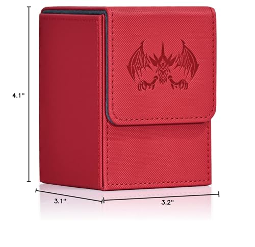UAONO Card Deck Box for Yugioh MTG Cards, 100+ Deck Case with 2 Dividers Fits TCG CCG, PU Leather Card Storage Box Compatible with Collectible Trading Cards (Red, Extinction Dragon) - color: B-Red