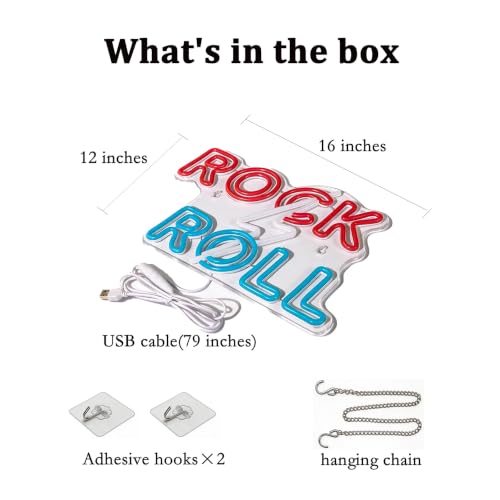 Rock Roll Lightning Bolt Neon Sign - Dimmable Retro Rock LED Light Sign - color: Rock n Rool
