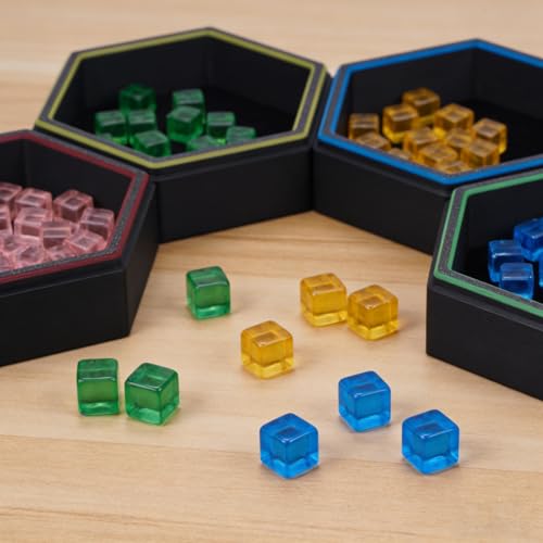Magnetic Hex Board Game Trays, Modular Stackable Token Dice Trays (4-Pack) | Built-in Magnets, Flexible Combination, Stackable For Storage, Token & Dice Organizer, 4 Colors, Modular Design