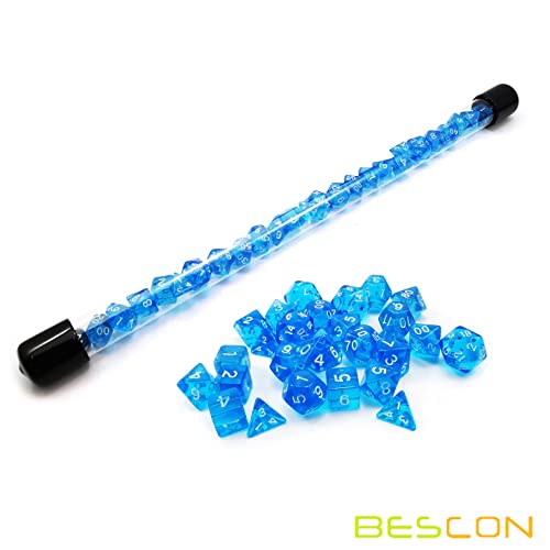 Bescon 28pcs Translucent Blue Mini Polyhedral Dice Set in Tube, for Dungeons and Dragons RPG Dice 4X7pcs,Mini Gem Blue Dice Set - color: 4x7pcs Mini Gem Blue