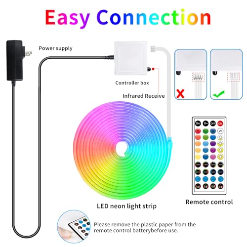 65.6FT Neon Rope Light,IP65 Waterproof RGB LED Strip Lights,Neon LED Lights with 40 Key Remote and APP Control for DIY Design,Multiple Modes for Bedroom,Holiday Decor(with Snap &Screws) | Neon LED Lights with 40 Key Remote and APP Control for DIY Design,M