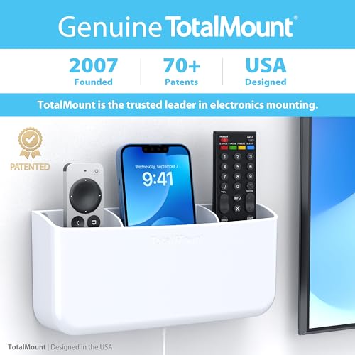 TotalMount Hole-Free Remote Holder – Eliminates Need to Drill Holes in Your Wall (Premium White Holder for 3 or 4 Remotes) - color: White