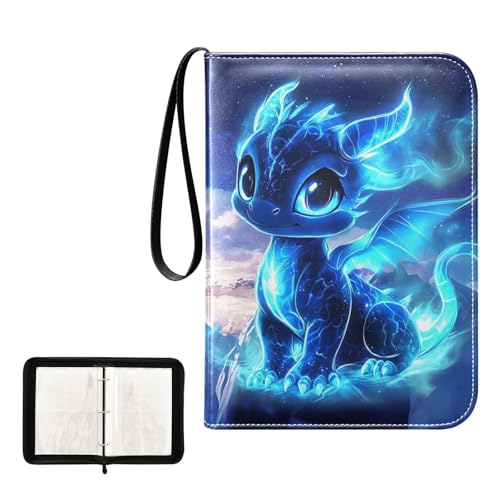 Blue Dragon Galaxy Card Binder, 4 Pocket Trading Card Holder with 50 Removable Sleeves, Zipper Card Binder Fits 400 Cards, Collection Card Storage Case Album Book Gifts - color: Blue Dragon