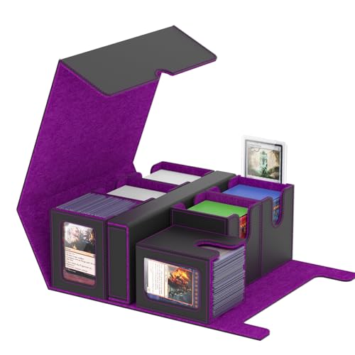 Gomyrod Card Deck Box with 4 Commander Display & Dice Tray (Black & Purple) | 7 In 1 MTG Commander Deck Box, Fits 240+ Toploader Cards, Removable Deck Case, Compatible for Magic/TCG/Sports/Baseball Cards - color: Black & Puple