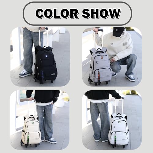 Rolling Backpack for Boys Kids Teens Elementary Wheeled School Bag with Wheels Trolley - color: Light Gray 6 Wheels, size: 6 Wheels