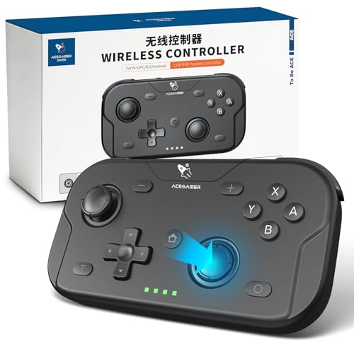 AceGamer Wireless Pocket Controller for Nintendo Switch/Switch 2/Android/iOS/PC/Steam Deck/Phone,1000Hz Polling Rate, Bluetooth Controller with Lift-and-Lock Joysticks/6-Axis Gyroscope/Turbo/Vibration (Black) - color: Black, size: Small