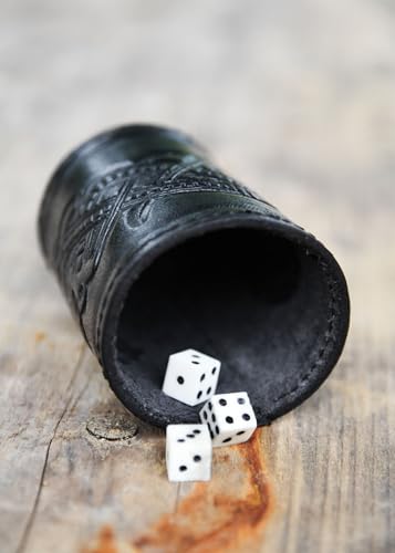 Ulfberth - Viking dice Cup with Embossed Motif - Genuine Leather - Medieval Leather Cup with Engraving (Jelling Style, Black) - color: Jelling, Black