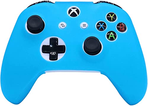 Blue Silicone Cover Skin for Xbox One S/X Controller Glow in The Dark Anti-Slip Soft Rubber Case Protector Accessories Set with 8 Glow in The Dark Thumb Grips Caps + 2 Cute Cat Paw Caps. - color: Glow Blue
